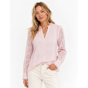 Sundance Catalog Eyelet Embroidered Cotton Blouse Pink Size M NWT Scalloped Lace